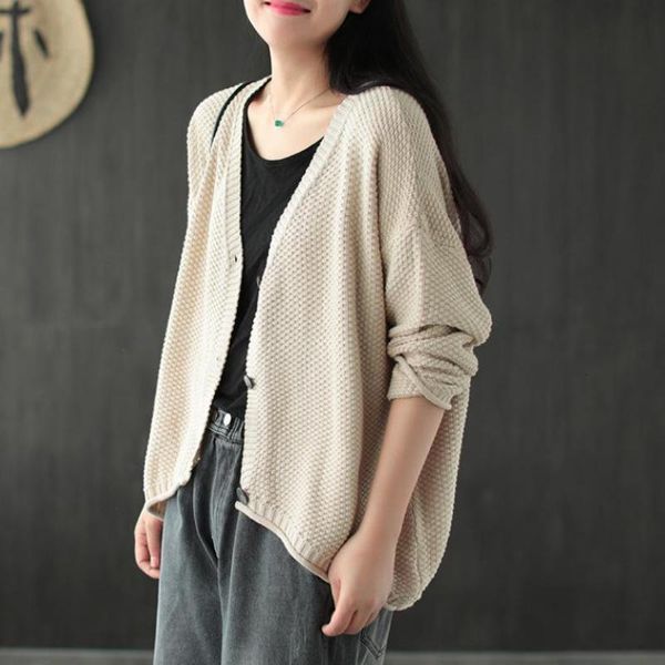 

women's knits & tees casual retro v-neck single breasted long sleeve cardigan knitted sweater 2021 autumn new simple fashion women, White