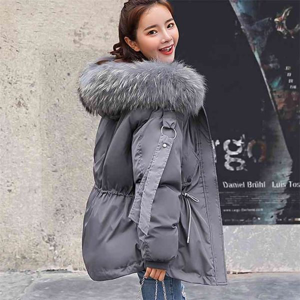 

women winter short jacket mujer hooded parkas coat loose parka fur collar cotton padded jackets 210430, Black
