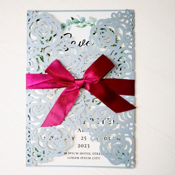 

greeting cards 100pcs personalized laser cut wedding invitations with ribbon for quinceanera engagement sweet 16 birthday invites
