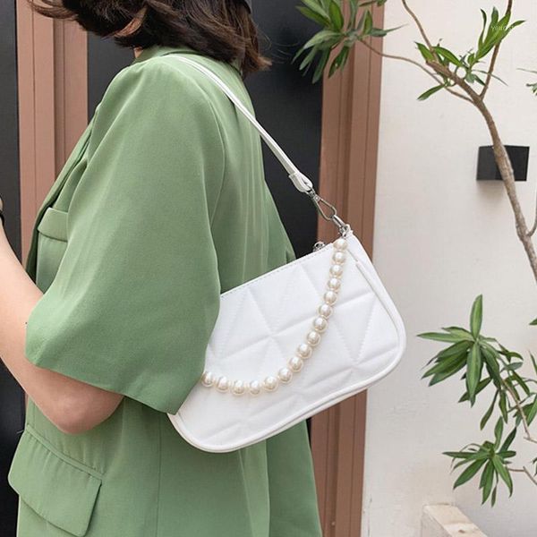 

evening bags 2021 handbag ladies pearl chain small square bag retro fashion shoulder leather messenger