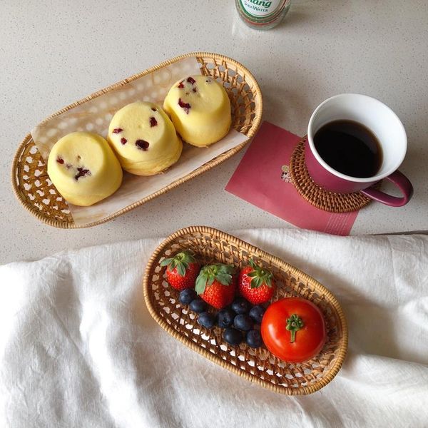 

rattan storage tray woven snack sundries baskets fruit dessert bread organizer eco-friendly tableware basket kitchen & organization