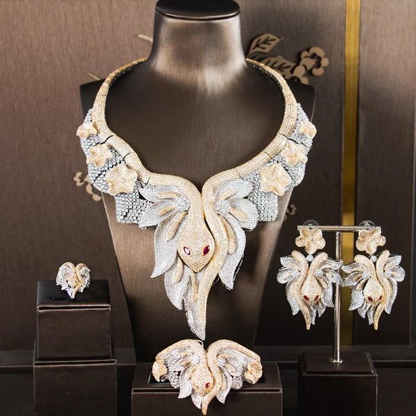 

earrings & necklace high-grade copper alloy zircon jewelry four-piece set jane luxury wedding, Silver