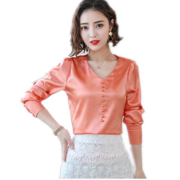 

women's blouses & shirts women spring summer blouse female long sleeve button v-neck plus size 3xl 2021 short slim q1165, White