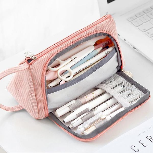 

pencil bags 1pc angoo simple large-capacity case canvas bag multi-layer cute stationery creative multi-color optional