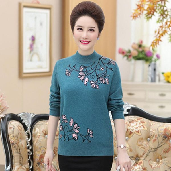 

women's sweaters knitted jumper turtleneck long sleeve diamond middle-aged sweater women 4xl oversize autumn winter pullover xf572, White;black