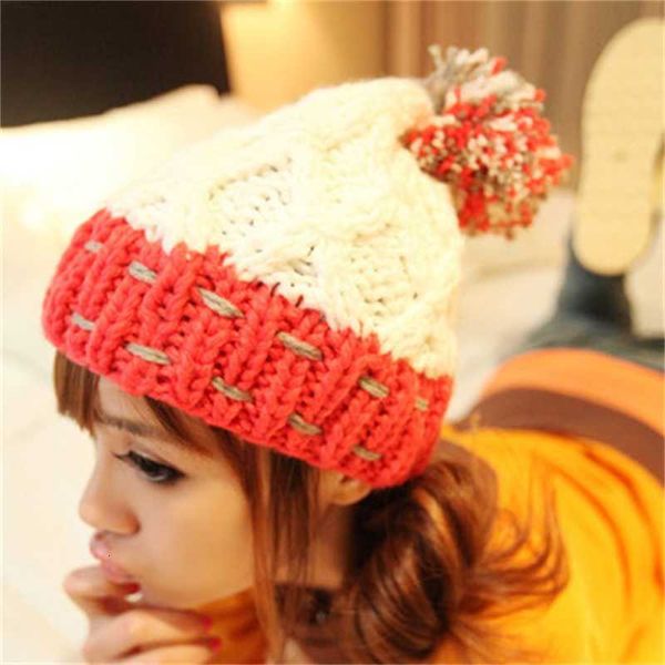 

hat women's knitting wool threading warm hat color thread ball tide winter, Black;white