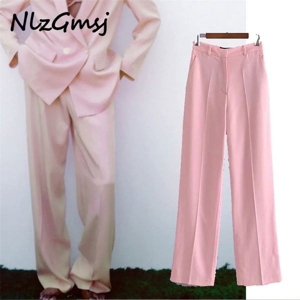 

nlzgmsj women's pants vintage high waist office lady wide woman spring casual trouser chic straight baggy suit pant 03 210628, Black;white