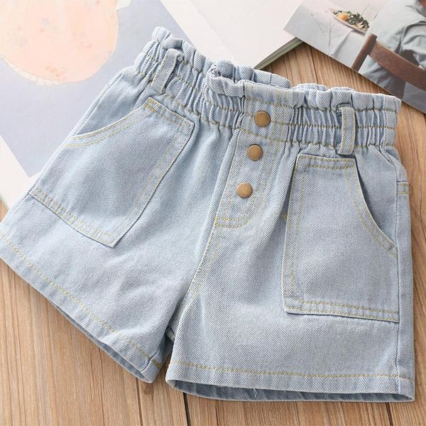 

summer casual 2 3 4 5 6 7 8 9 10 11 12 years cotton big pocket buttons denim shorts for kids baby girls, Black