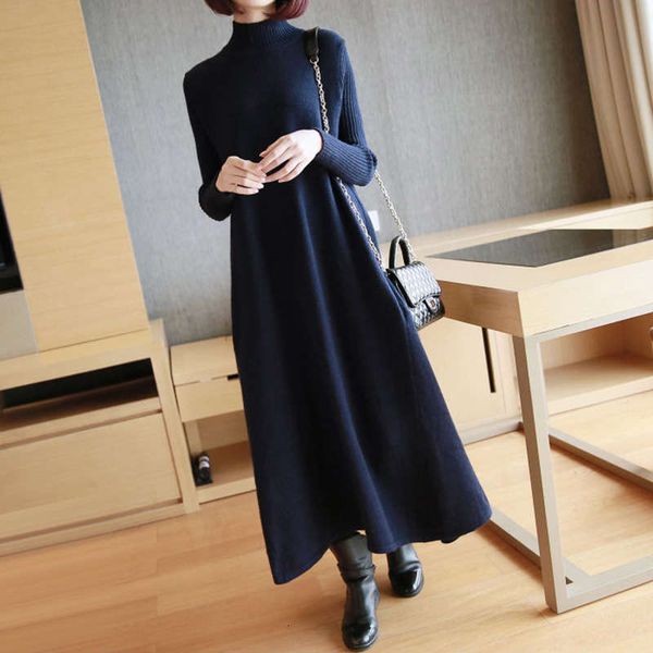 

dresses autumn winter casual knitted dress large women's medium length loose bottomed sweater skirt, Black;gray