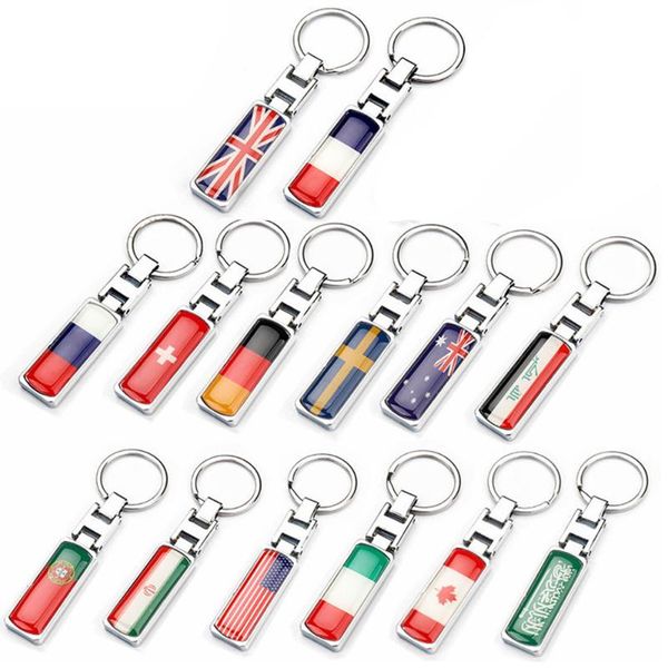 

keychains car key ring uk usa russia italy national flag logo, Silver