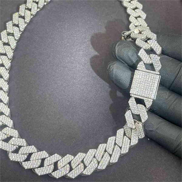 

suitable for daily wear 925 sier material 15mm 18mm wide 3 rows moissnaite diamond necklace cuban link chain, Silver