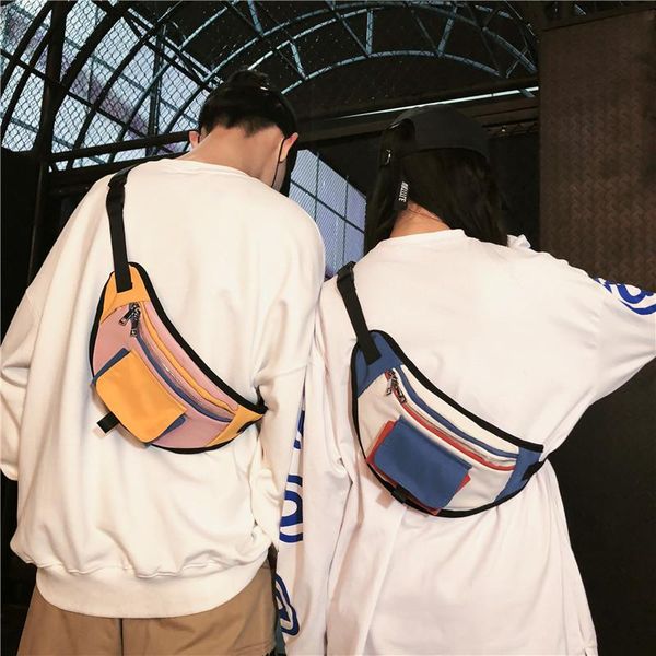 

waist bags women bag fashion splicing fanny pack men hip hop nylon banana belt shoulder messenger chest female small pocket