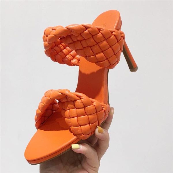 

design orange slides mules women 9cm high heels fetish summer sandals weave slippers lady wedding bridal shoes, Black