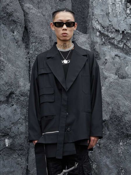 

s-6xl 2021 men's clothing hair stylist show original deconstructing zipper stitching blazer suit coat plus size costumes suits & blazer, White;black