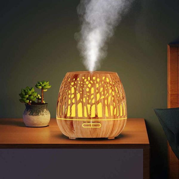 

400ml 700ml air aroma humidifier aromatherapy diffuser light wood grain electric with hollow design 100-240v humidifiers