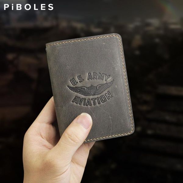 

card holders printed army aviation case genuine leather driver license holder bag slot wallet handmade cowhide coin purse, Brown;gray