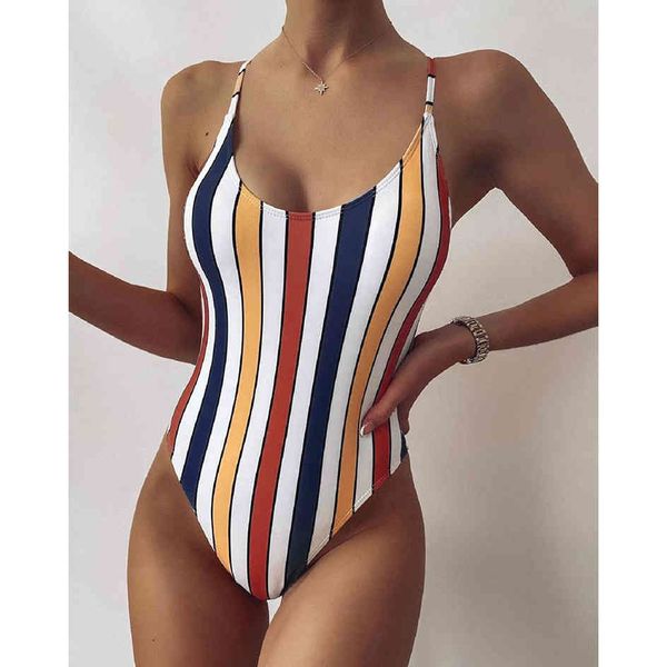 

one piece swimsuit women swimwear striped bathing suit woman bikini swimming for beach wear monokini female swimsuits 210407, White;black