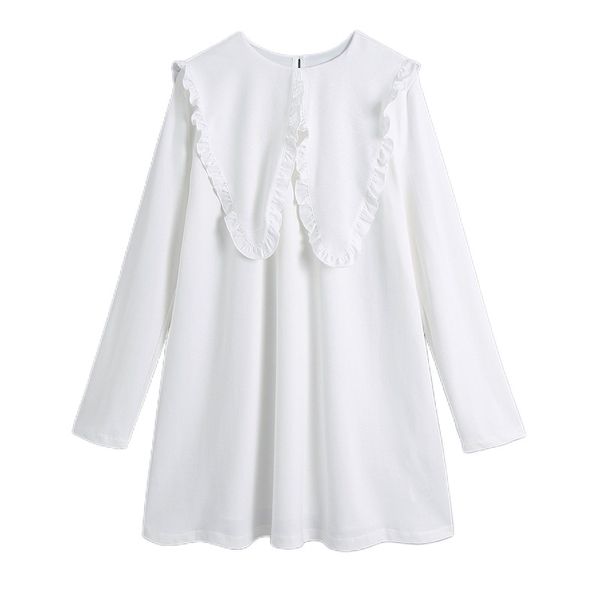 

women solid white mini dress sweet peter pan collar long sleeve chic vestidos women clothing dresses feminino 210430, Black;gray