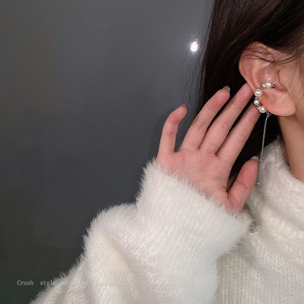 

cool design asymmetric pearl earbone clip fashion temperament earring net red simple personality trendy earrings girl, Silver