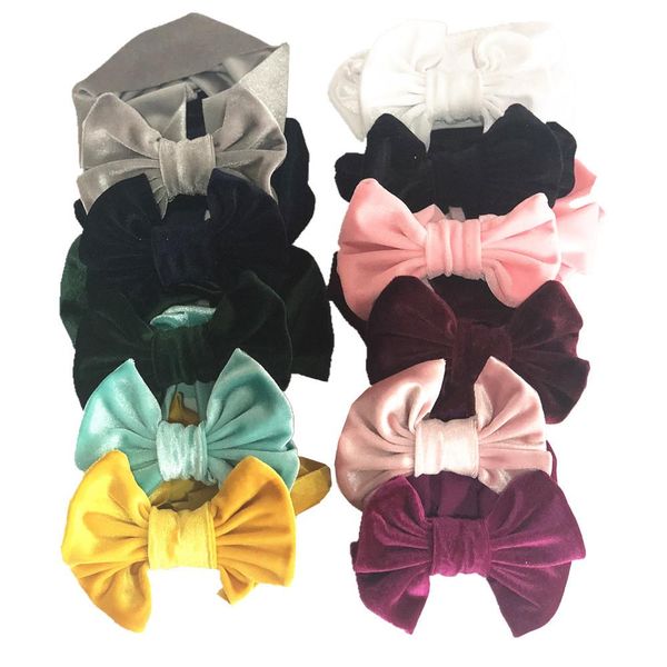 

2021 children big bows velvet winter headbands baby girl pleuche hair bow accessories kids bowknot 11 colors, Slivery;white
