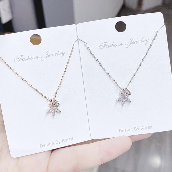 

chains showfay flower clavicle chain necklace fairy micro inlaid zircon petal pendant personality fashion jewelry for women, Silver