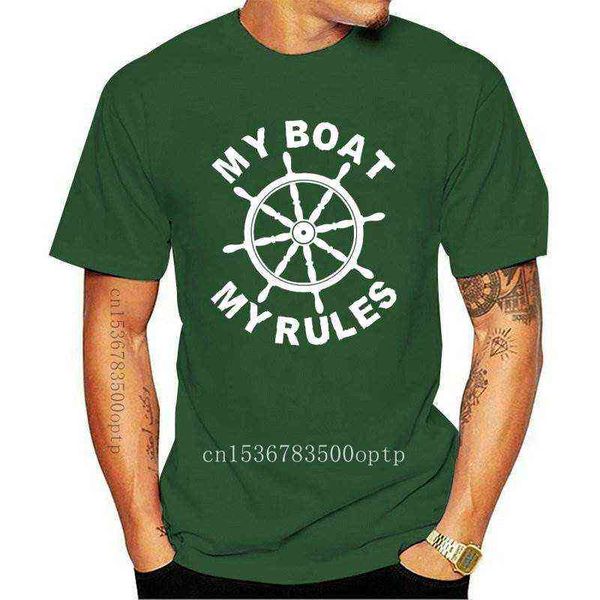 Novo 100% algodão manga curta em branco camisetas Meu barco Minhas regras Capitão engraçado Skipper Baring Yacht Presente Camiseta G1217