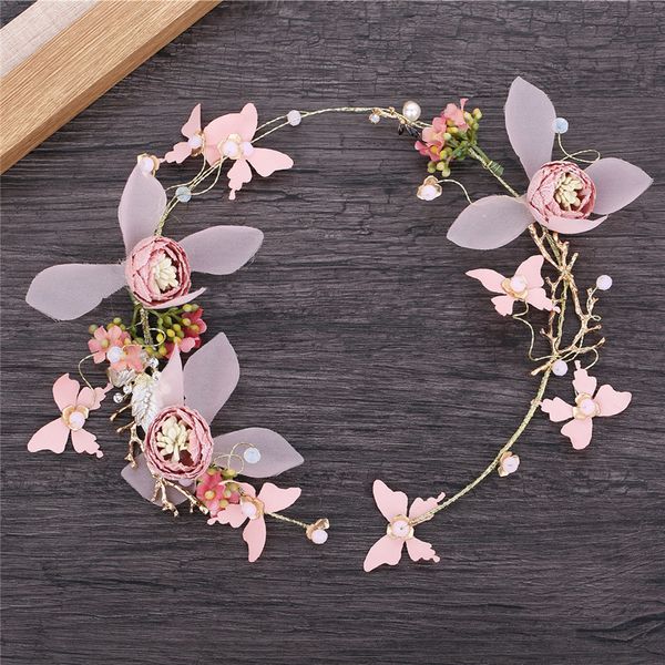 Fairy Style Frauen Haarband Kopfschmuck Rosa Blumen Blumenkrone für Hochzeit Bräute Tiara Kopfstück Schmuck Damen Haarschmuck Party Prom Kopfbedeckung AL8885