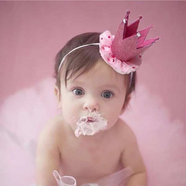 

party hats 1pc born birthday crown headdress with dot lace flower baby shower decoration supplies infant princess tiaras gifts