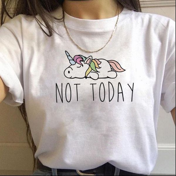 

not today unicorn printed womens t shirt cotton short sleeved summer fashion casual soft female, White