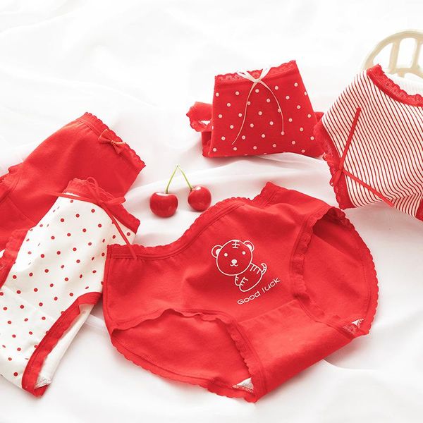 

women's panties 5pcs/set big red cotton underwear cute cartoon women lace lingerie female seamless underpants girls briefs intimate, Black;pink