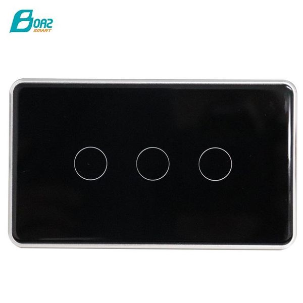 

smart home control boaz wifi light black glass panel touch 3 gang switch