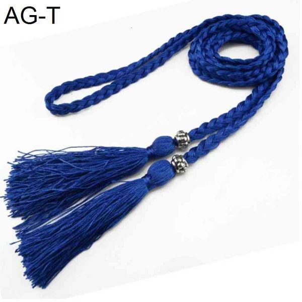 

women bohemia style braided tassel belt fashion ladies woven knot decorated vintage waist chain waist rope accessories, Black;brown