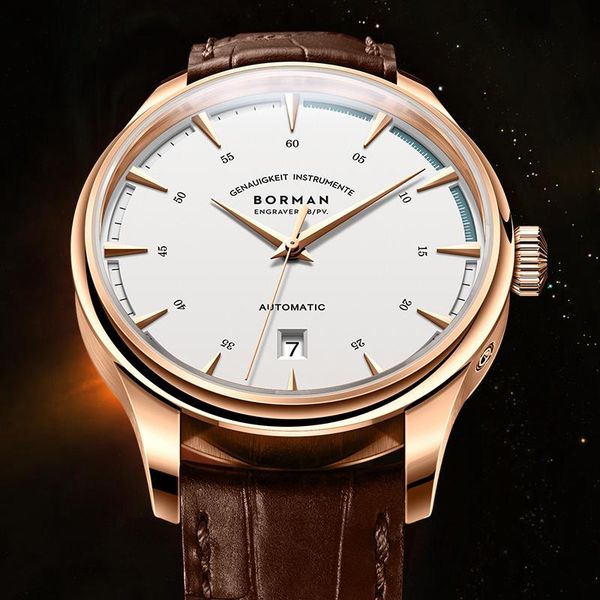 

wristwatches switzerland borman automatic mechanical men's watches sapphire 50m waterproof auto date reloj clocks bm3873, Slivery;brown