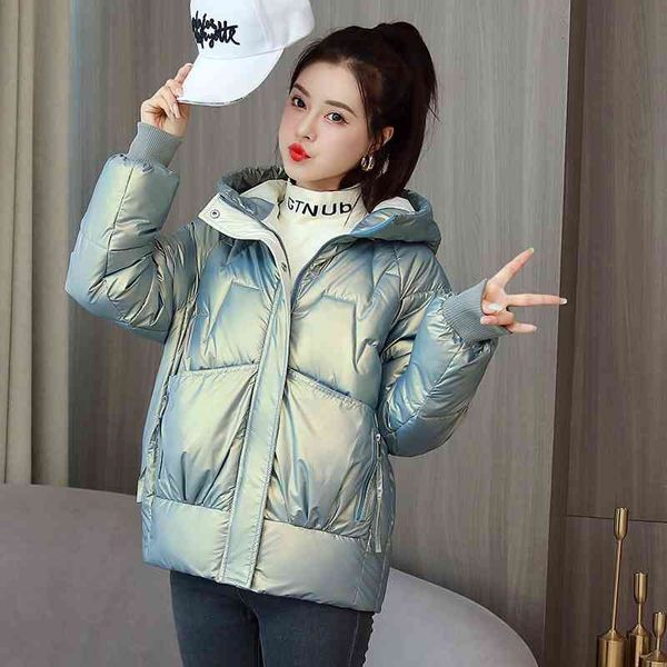 

short cotton padded clothes for women 2021 winter new korean version wash bright face down warm, Black