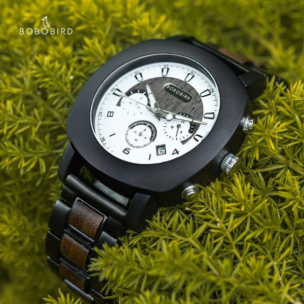 

wristwatches bobo bird wood watch men satches handmade chronograph quartz watches wristwatch gift for male, Slivery;brown