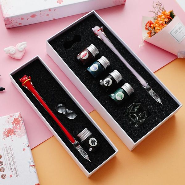 

fountain pens glass dip pen with gift box , color ink set, pen, creative students