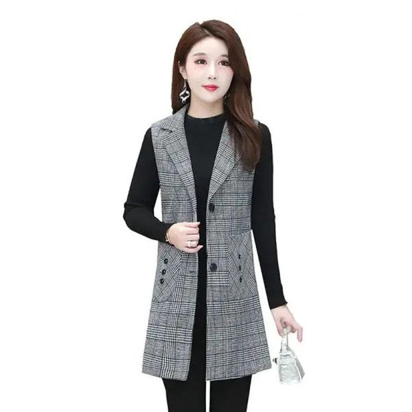 

women's vests spring autumn middle-aged lattice vest coat women mid-length waistcoat jacket female large size 5xl suit, Black;white