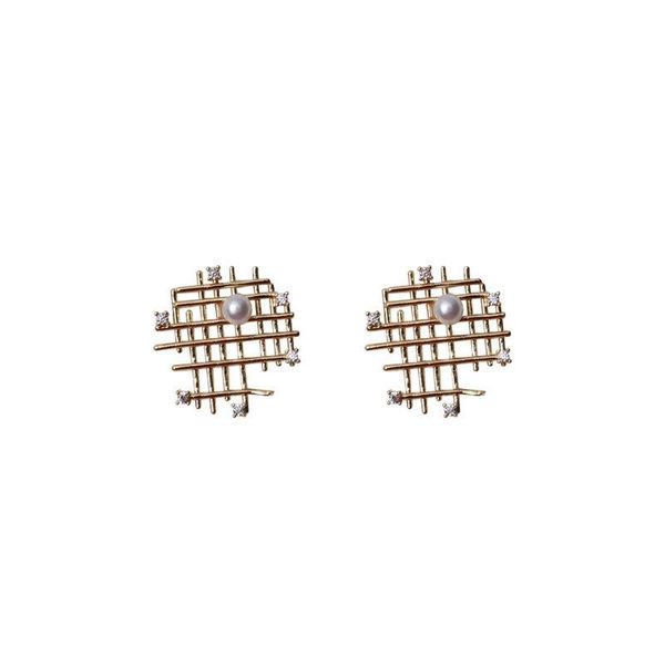 

stud vintage hollow mesh simulated pearl earrings for women earing, gold color women's fashion rhinestone jewelry, Golden;silver