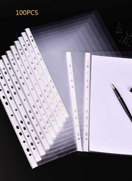 

business card files 100pcs pp transparent spiral file bag for binder folder, archive collection loose leaf 11holes filling products office s