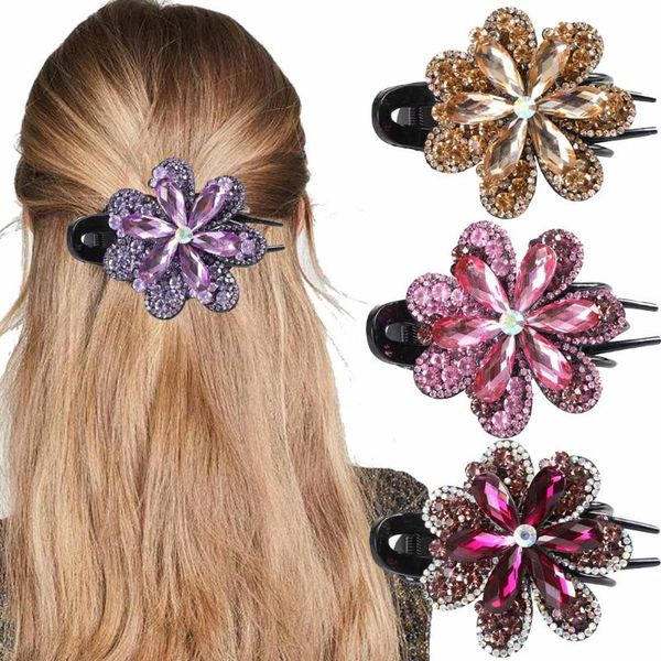 

hair accessories rhinestone hairpin flower duckbill retro clips for women shining ponytail headwear