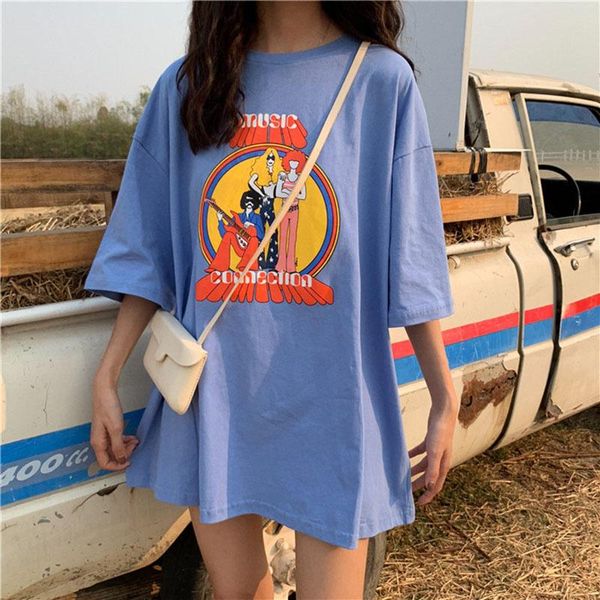 

summer women tshirts half sleeve long style korean harajuku o-neck print oversize t-shirts kpop breathable ulzzang women's t-shirt, White