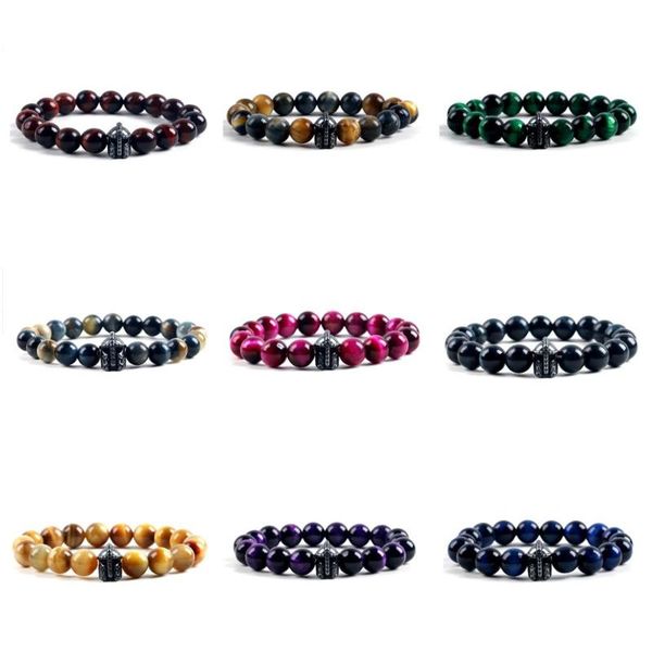 

beaded, strands natural stone bracelet beads men's spartan helmet tiger eye jewelry diy charms wholesale 6/8/10mm, Black