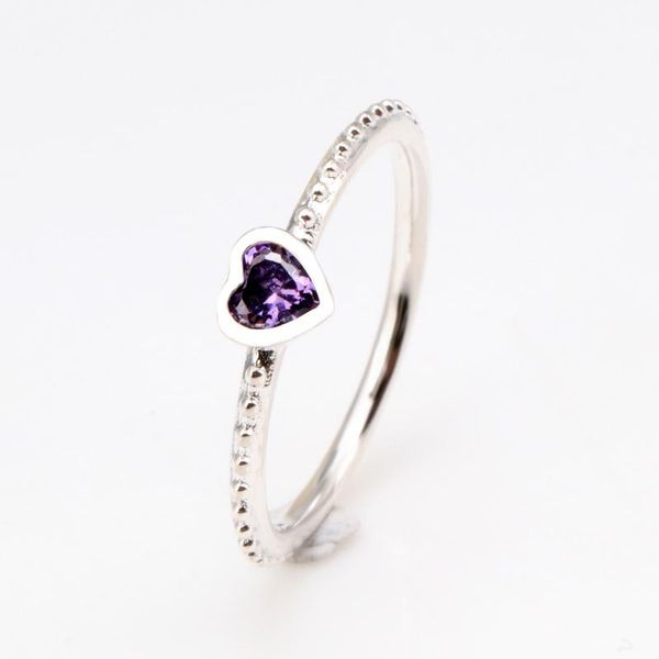 

100% 925 sterling silver pan ring heart shape purple love for women wedding party gift fashion jewelry cluster rings, Golden;silver