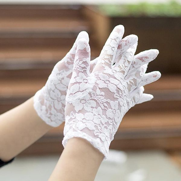 

five fingers gloves summer lace sunscreen breathable thin elastic full finger mittens ladies ceremony party elegant etiquette dance, Blue;gray
