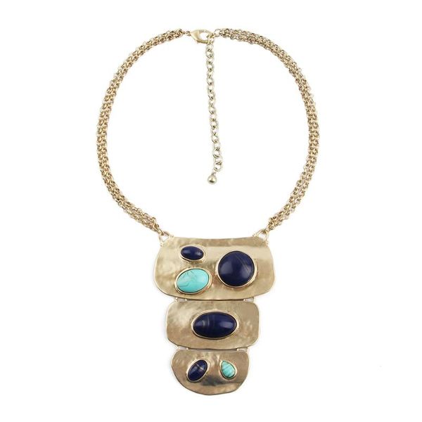 

pendant necklaces selling hammered texture zinc alloy oval lapis stone vintage plated necklace, Silver