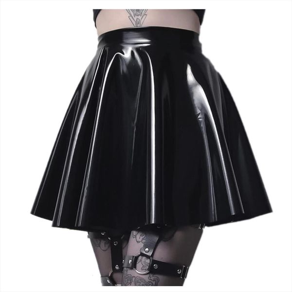 

fashion leather shiny pleated womens skirts mini pure color summer clothing ladies midi, Black
