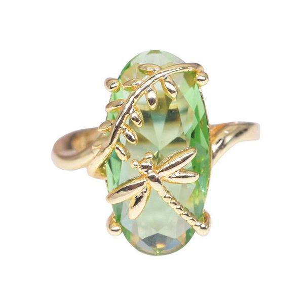 Anéis de casamento 2021 Dragonfly Design Gold Ring Transparent Peridot Stone Luxury Engagement for Women Jewelry Bijoux Gift