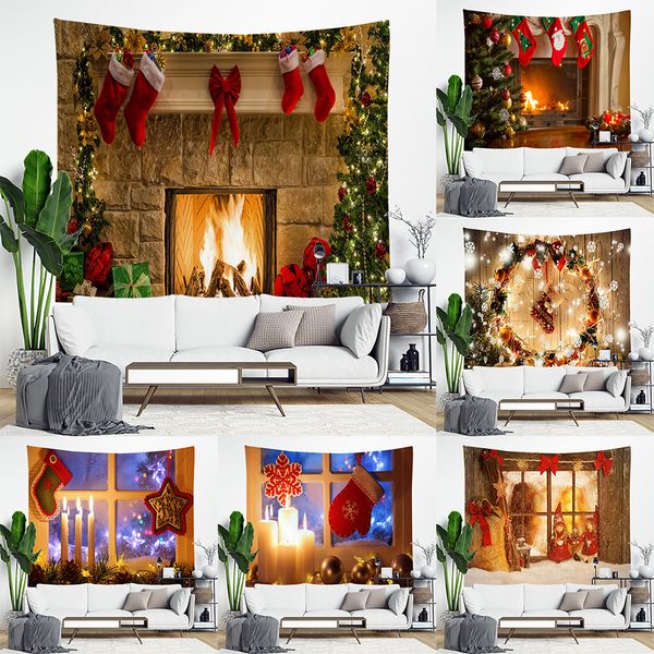 

christmas tapestry snowflakes santa claus winter night hanging cloth fireplace blanket gifts christmas wall decorations for home