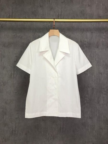 

women's blouses & shirts 2021 summer simple and fashion cotton double-breasted short-sleeved shirt women, White