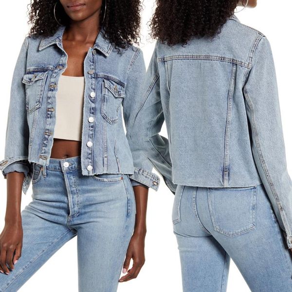 

women's jackets autumn denim short jacket pocket 2021 fashion button casual solid color, Black;brown